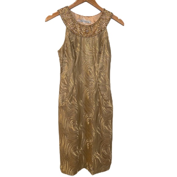 Sue Wong Nocturne Gold Embellished Cocktail Dress Size 4 - Picture 1 of 7